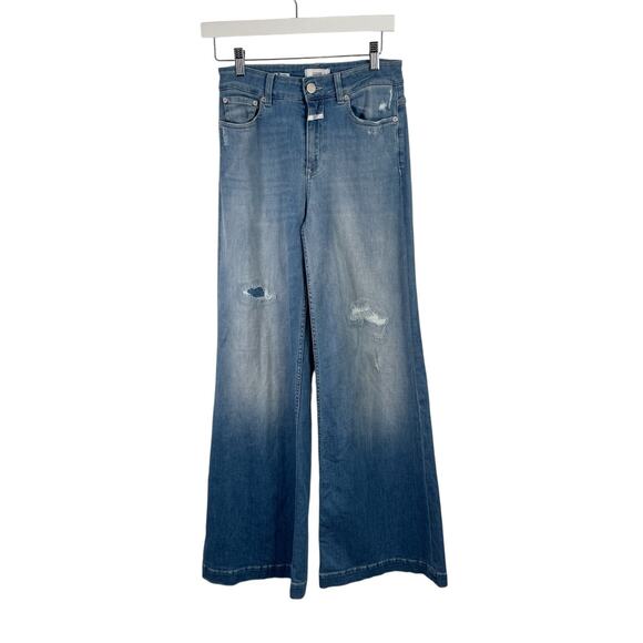 CLOSED Denim Glow Up Flared Jeans Wide Leg Hellblau Distressed Womens 25 - Picture 2 of 11